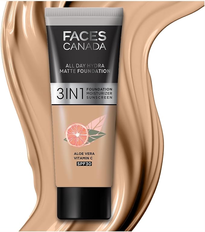 FACESCANADA All Day Hydra Matte Foundation|3-In-1 Foundation + Moisturizer Cream+Spf 30