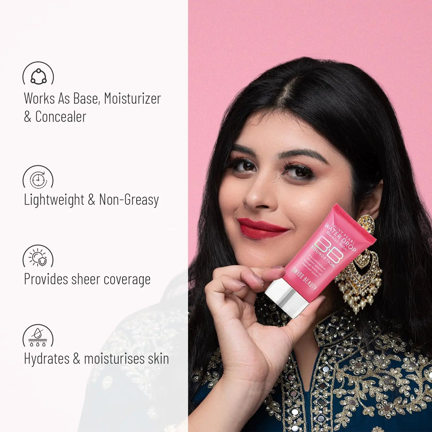 SWISS BEAUTY Matte Shiny Pearl Water Drop Blemish Long Lasting Balm BB Lightweight, Liquid Foundation, Face Makeup beautycart