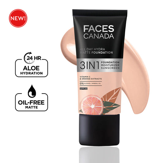 FACESCANADA All Day Hydra Matte Foundation|3-In-1 Foundation + Moisturizer Cream+Spf 30