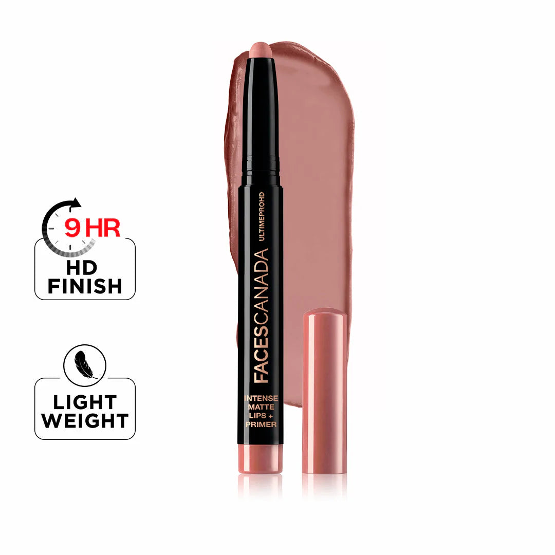 FACES CANADA Ultime Pro HD Intense Matte Lipstick + Primer | 9HR Long Stay | Flawless HD Matte Finish | Intense Color | Lightweight | Smooth Glide | Primer Infused