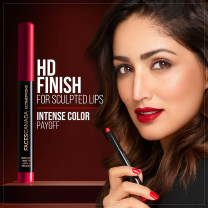 FACES CANADA Ultime Pro HD Intense Matte Lipstick + Primer | 9HR Long Stay | Flawless HD Matte Finish | Intense Color | Lightweight | Smooth Glide | Primer Infused